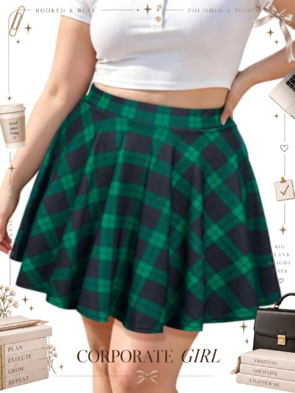 Plus Size High Waisted Mini Skater Skirt Stretchy A-Line Flared Casual